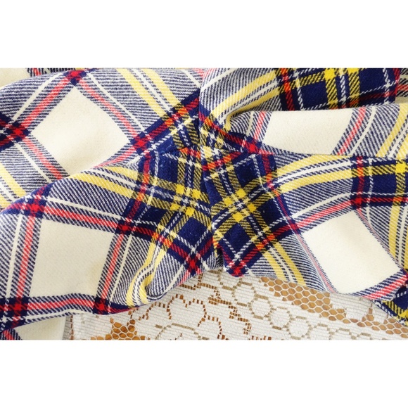 Vintage 60s Cream Blue Yellow Red Plaid Pants sz M - Picture 4 of 6